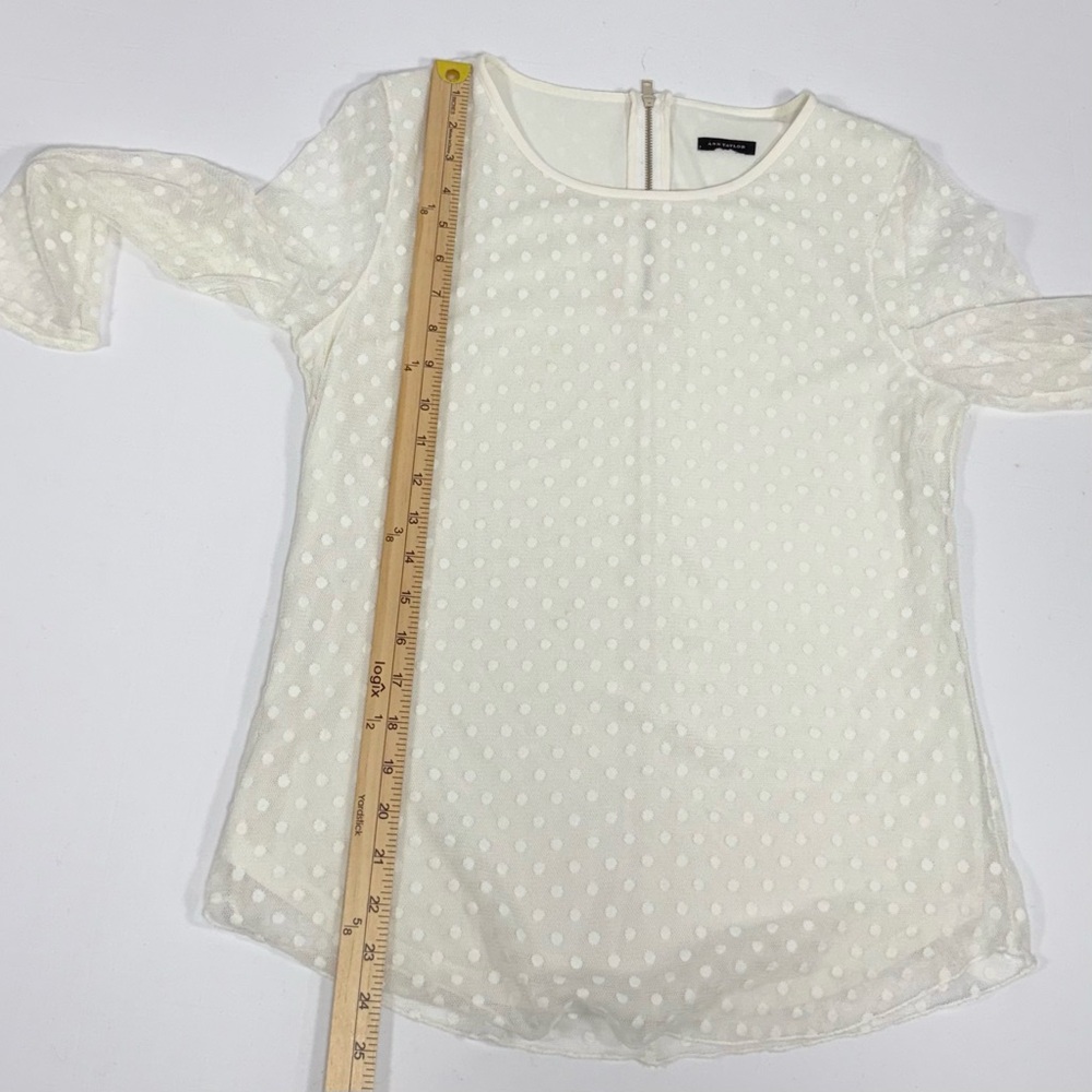 Sheer Polka Dot Swiss Dot Ann Taylor Ivory Mesh Blouse Size M Medium - Picture 5 of 8